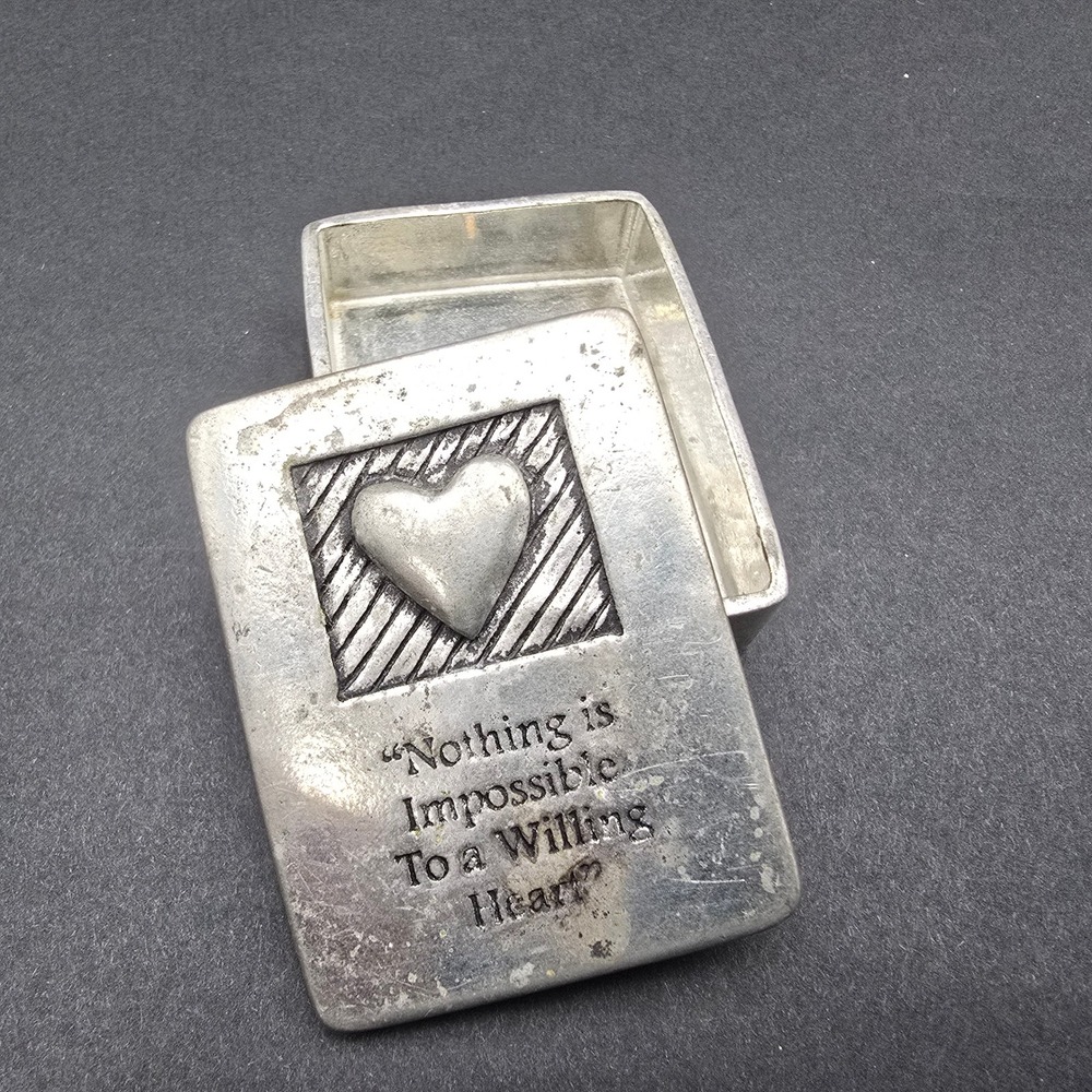Pewter Heart Trinket Box Nothing is Impossible To a Willing Heart Keepsake Box